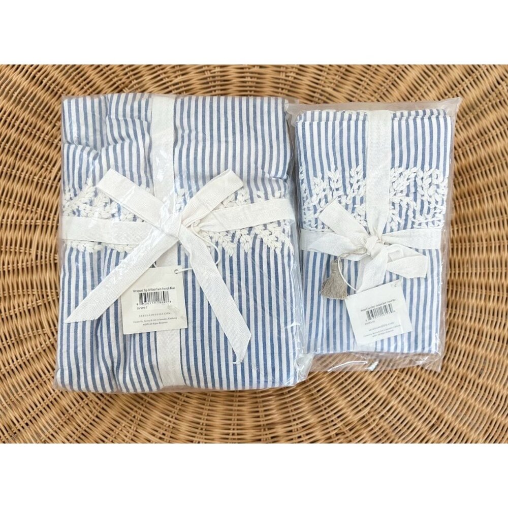 NEW Serena & Lily Westport Duvet Cover (Twin) + 1 Standard Sham-French Blue